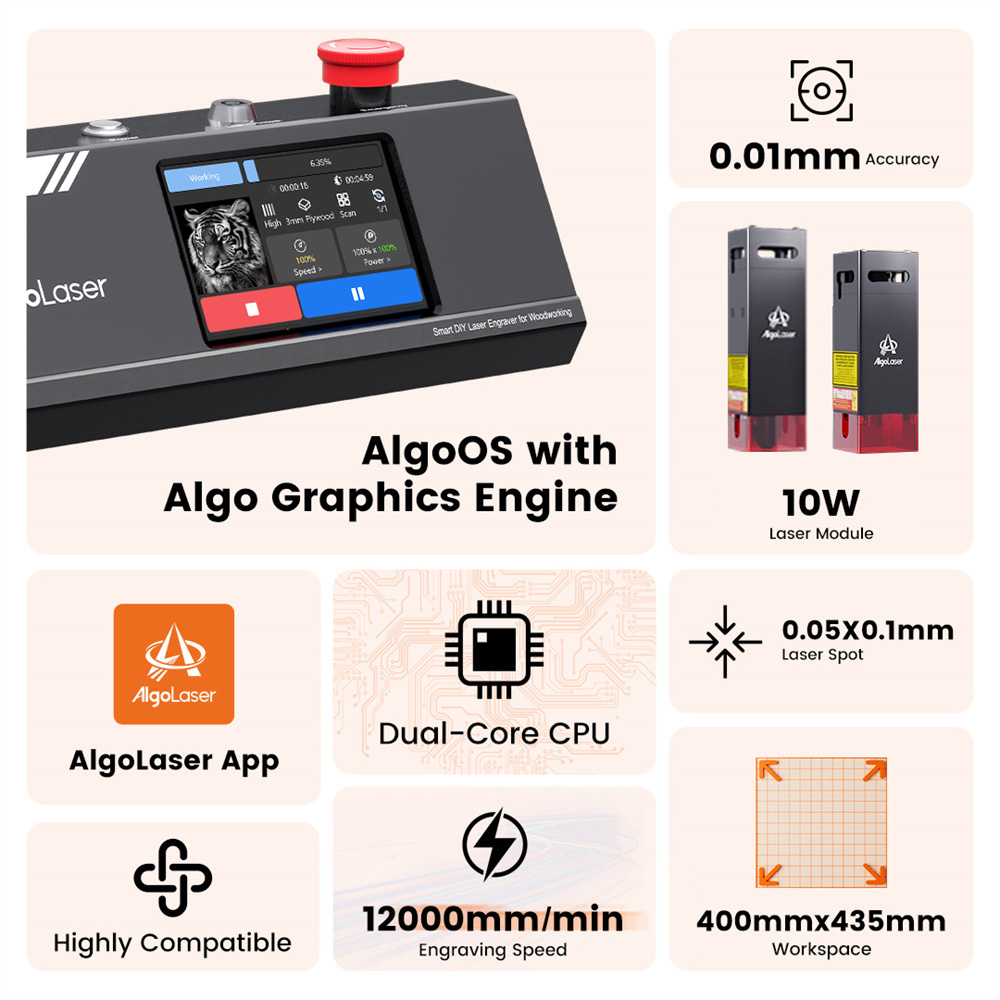 Algolaser-DIY-KIT-MK2-Lasergravierer-10W-12000mmmin-Touchscreen-Praumlzisionslaser-Modul-Erweiterbar-2023609-2